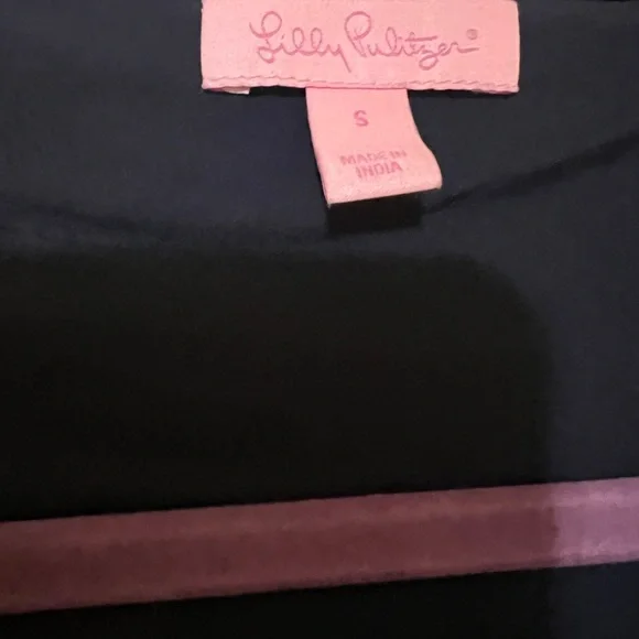 Lily Pulitzer Rachelle Navy Flowy Gauze Dress crocheted gold pompoms - Picture 6 of 6